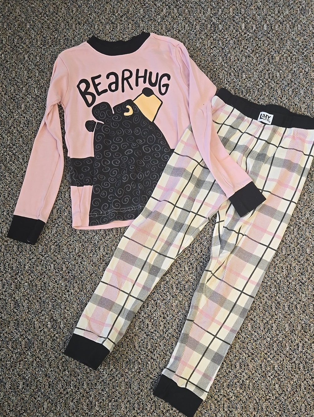 Girls 6 Lazy One Pink & Black 'Bearhug' Kids Pajama Set